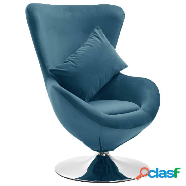vidaXL Sillón egg giratorio de terciopelo con cojín azul