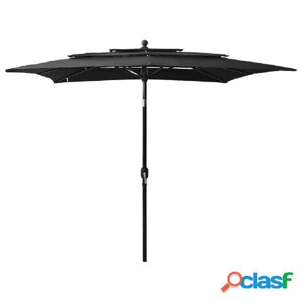 vidaXL Sombrilla de 3 niveles con poste de aluminio negra