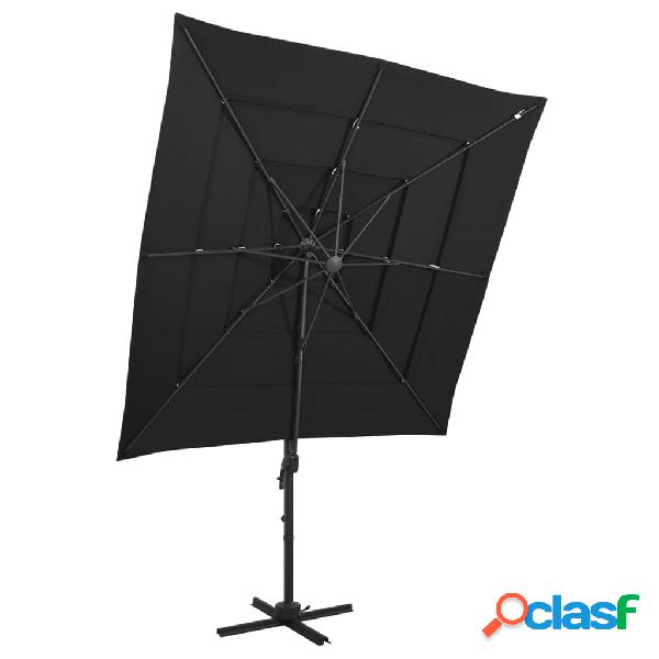 vidaXL Sombrilla de 4 niveles con poste aluminio negro