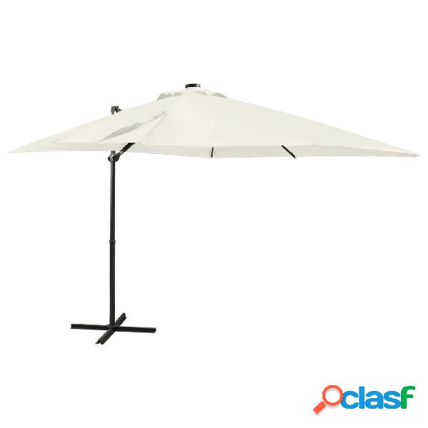 vidaXL Sombrilla voladiza con poste y luces LED 250 cm arena