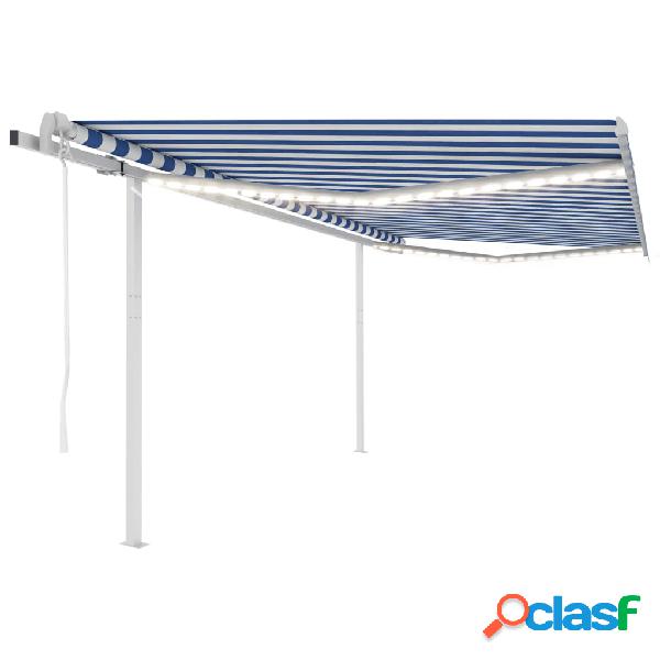 vidaXL Toldo automático LED sensor de viento azul y blanco