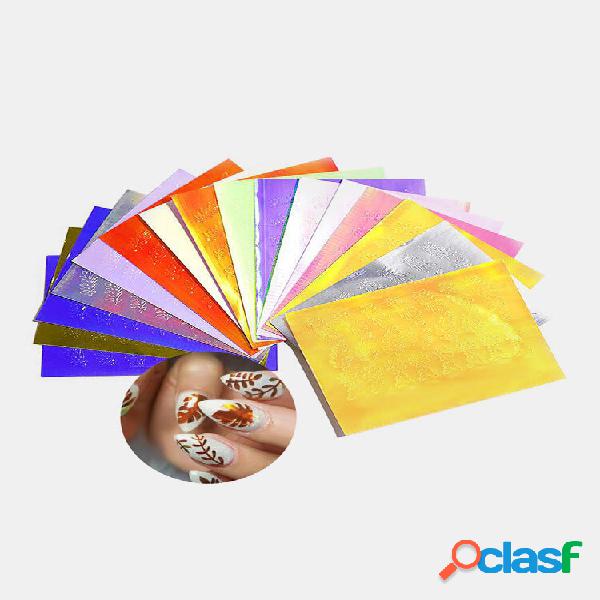 16 piezas / kit holográfico Flame hojas Uña pegatinas