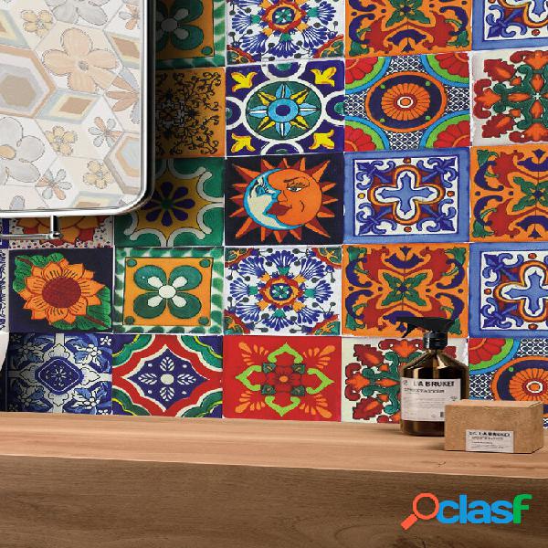 24 piezas de simulación de color retro azulejos pegatinas