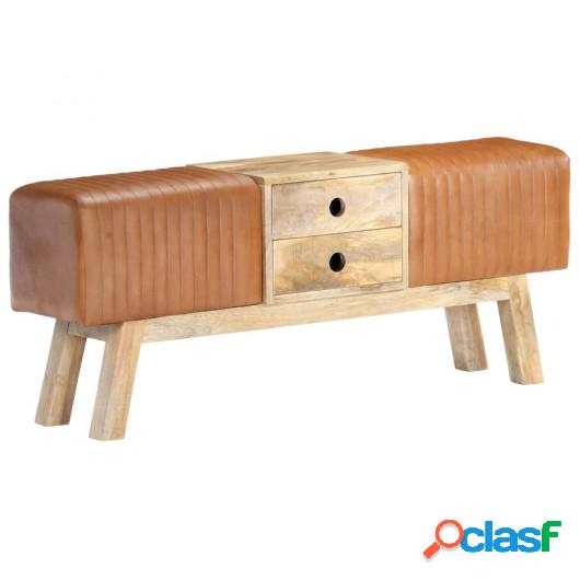 Banco potro cuero auténtico cabra madera mango marrón 120