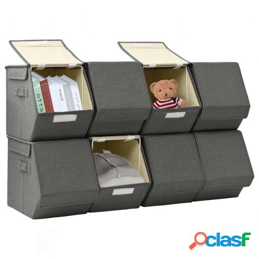 Caja de almacenamiento apilable tapa 8 uds tela gris