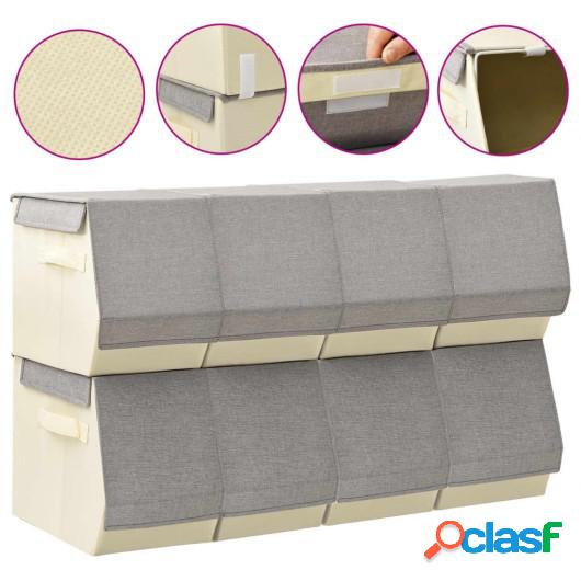 Cajas de almacenaje apilables con tapa 8 uds tela gris y