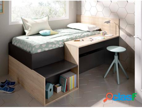 Cama Individual DKIT Mak 03K429866 (Negro, Marrón - Madera