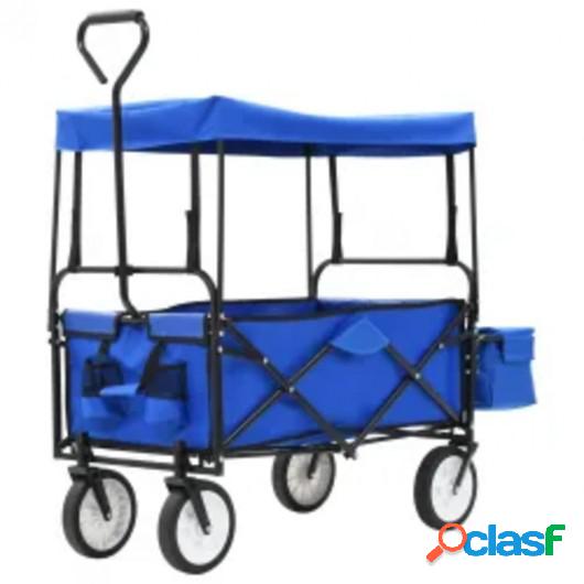 Carrito de mano plegable de acero con capota azul