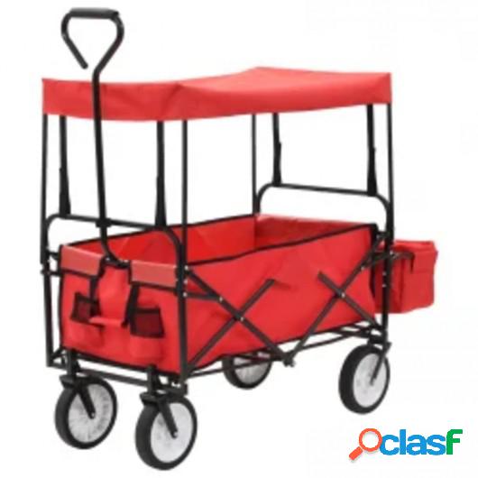 Carrito de mano plegable de acero con capota rojo