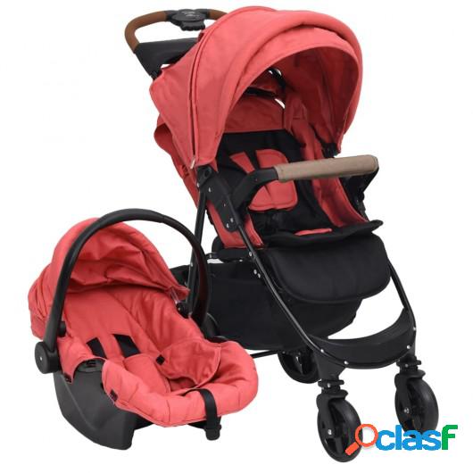Cochecito de bebé 3 en 1 de acero rojo