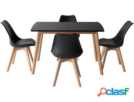 Conjunto De Comedor BENEFFITO Senja Negro (120/160 x 80 cm -