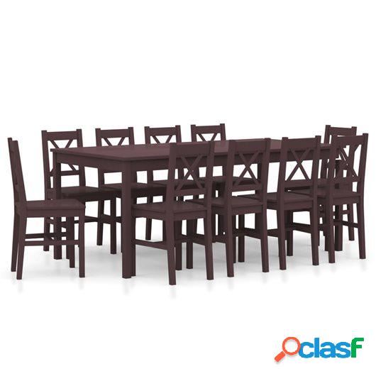 Conjunto de comedor 11 piezas madera de pino marrón oscuro