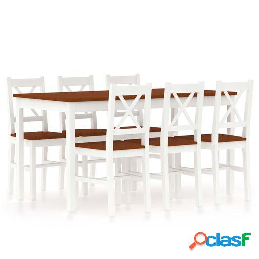 Conjunto de comedor 7 piezas madera de pino blanco y marrón