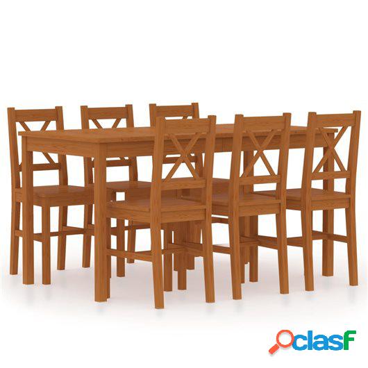 Conjunto de comedor 7 piezas madera de pino marrón miel