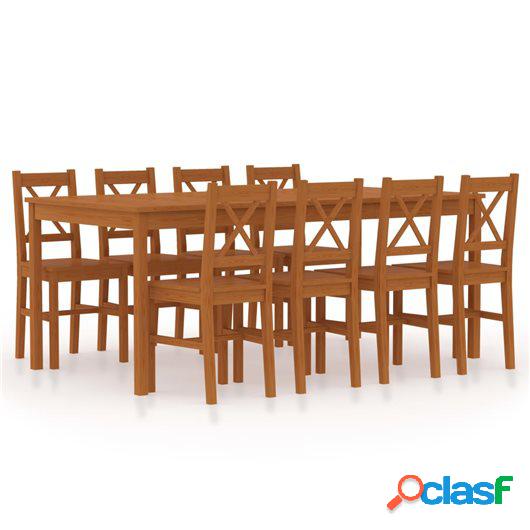 Conjunto de comedor 9 piezas madera de pino marrón miel