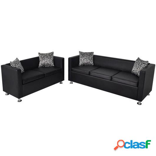 Conjunto de sofás de 2 y 3 plazas de cuero artificial negro