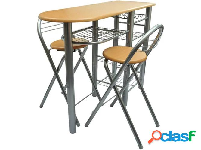 Conjunto mesa alta bar VIDAXL Cocina bancos madera metal