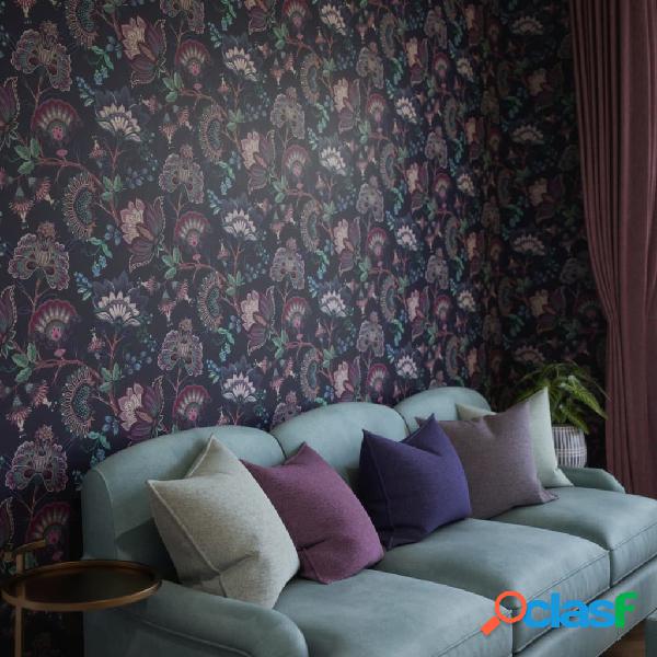DUTCH WALLCOVERINGS Papel pintado Krisha azul marino y rosa