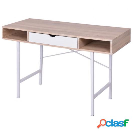 Escritorio con un cajón de roble y blanco