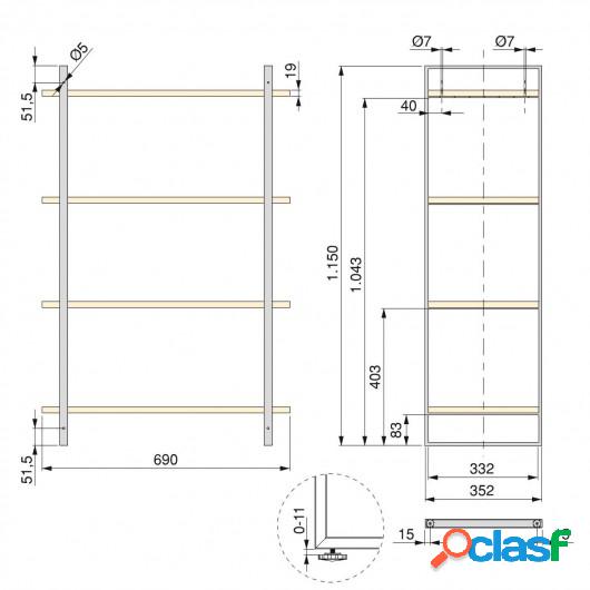 Estantería Lader con estructura y estantes, Altura 1150 mm,