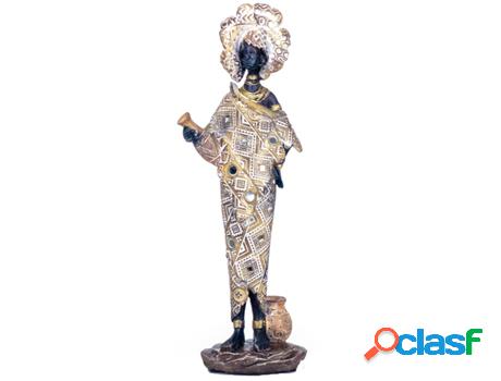 Figura Africana Gris de Resina 34X7X12cm Figura de Africana