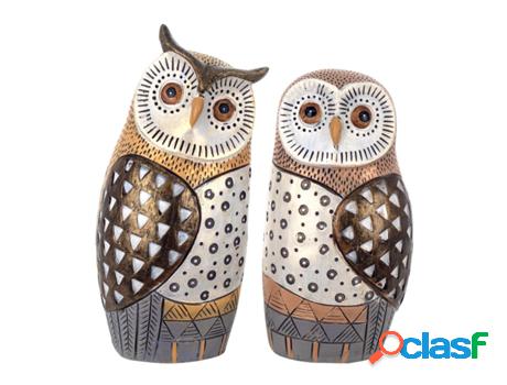 Figura Búho 2 Unidades Multicolor de Resina 17*8*9cm Set de