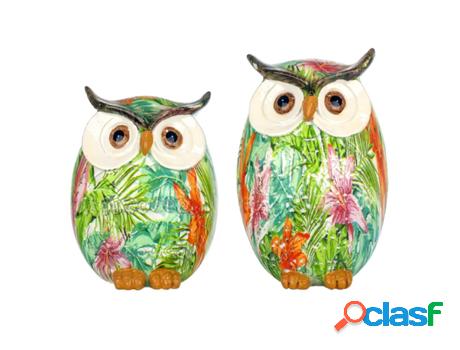 Figura Búho 2 Unidades VERDE de Resina 15*11*10cm Figura de