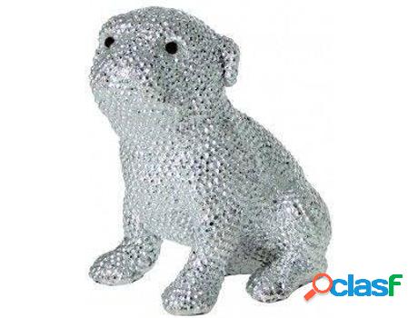 Figura HOGAR Y MÁS Perro Pug De Resina Plateada Granulada