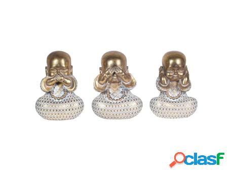 Figura de Buda Plateado de Resina 15*9*12cm Set de 3