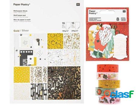 Hojas de Papel Dorado y Plateado + 5 Cintas Adhesivas + 8
