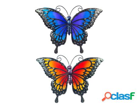 Mariposa Metal Con Cristal Tonos Azul y Naranja Incluye 2