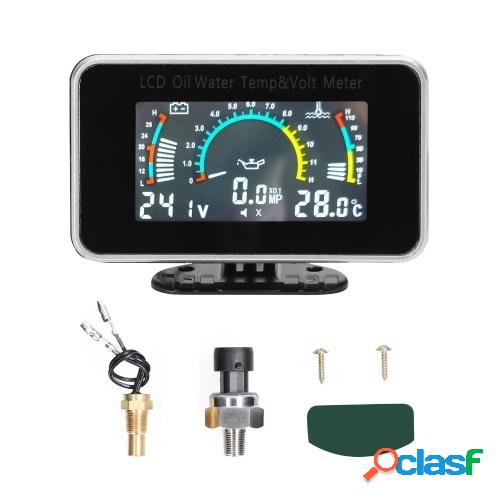 Medidor LCD de coche 3-en-1 voltaje de presión de aceite