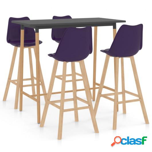 Mesa alta y taburetes de bar 5 piezas morado