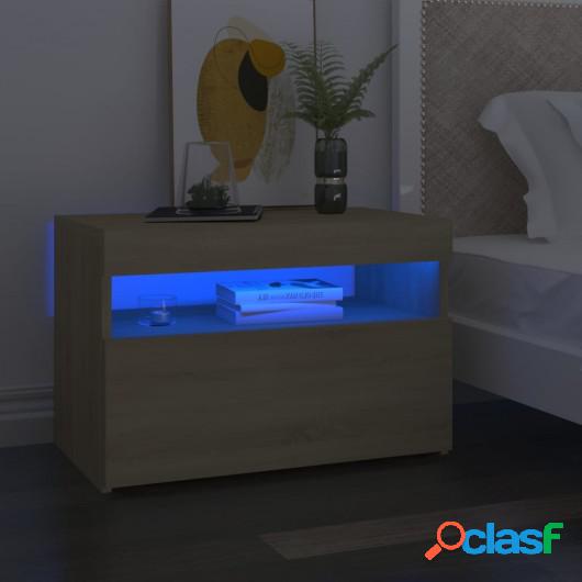 Mesita de noche luces LED 2 uds color roble Sonoma 60x35x40