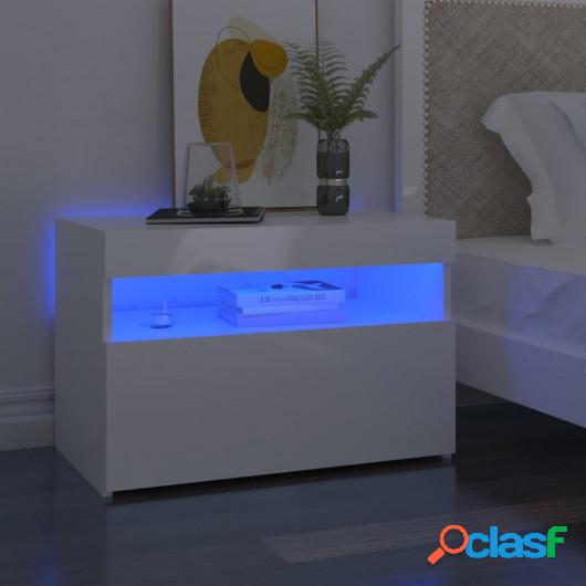 Mesita de noche y luces LED 2 uds blanco brillante 60x35x40
