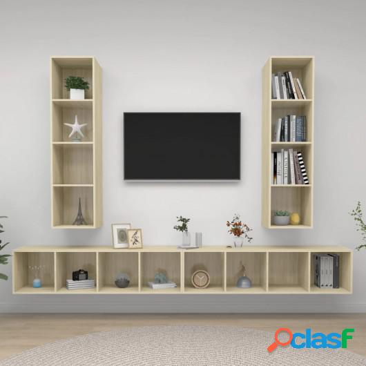 Muebles de pared para TV 4 pzas aglomerado color roble