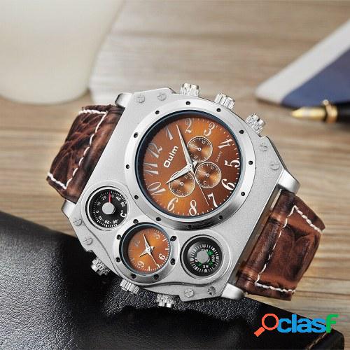 OULM Hombres Cuarzo PU banda de cuero reloj de pulsera Caja