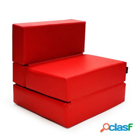 Puff Cama Convertible Y Plegable - Polipiel Rojo