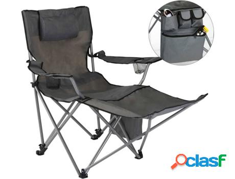 Silla HI de camping lujosa con reposapiés (Gris - 60x118x88