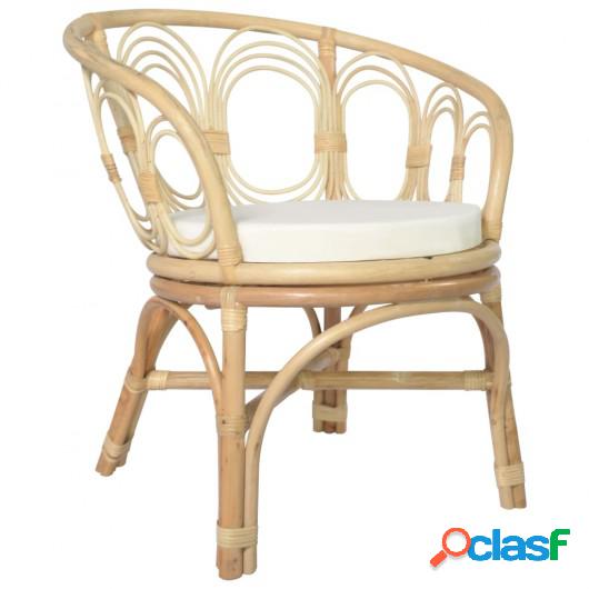Silla de comedor con cojín ratán natural y lino