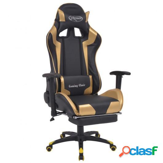 Silla de escritorio reclinable Racing con reposapiés dorada