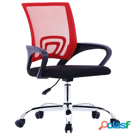 Silla de oficina con respaldo de malla y tela roja