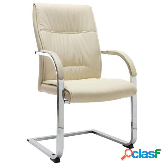 Silla de oficina voladiza de cuero sintético crema