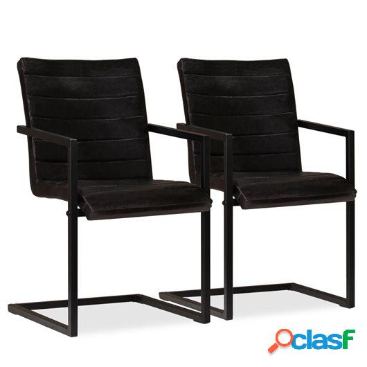 Sillas de comedor de cuero auténtico antracita 2 unidades