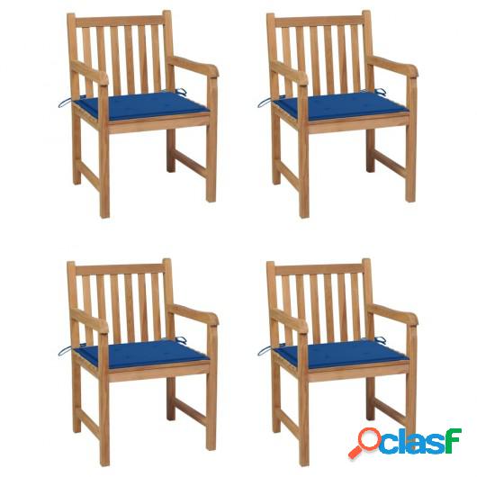 Sillas de jardín 4 uds madera de teca con cojines azul