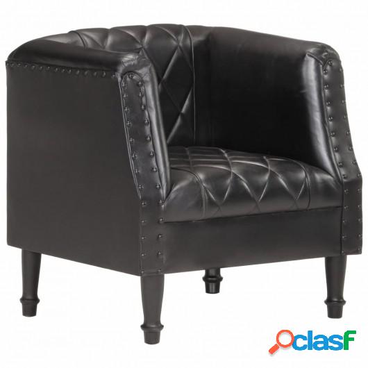 Sillón con diseño de cubo cuero de cabra auténtico negro
