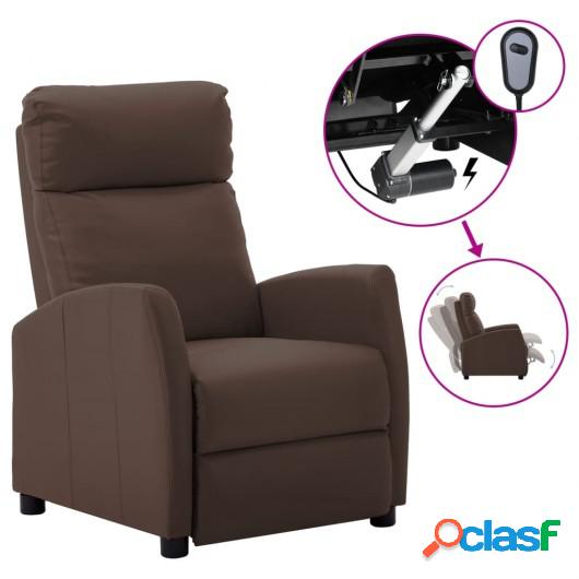 Sillón eléctrico reclinable de piel sintética marrón