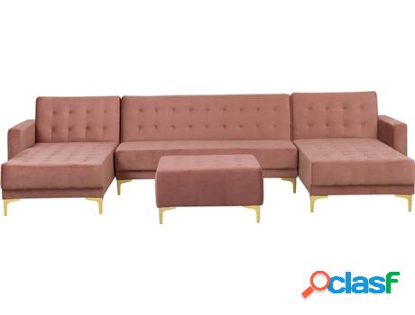 Sofá Rinconera con Reposapiés Aberdeen (Rosa - Terciopelo