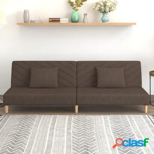 Sofá cama de 2 plazas con dos almohadas tela marrón oscuro
