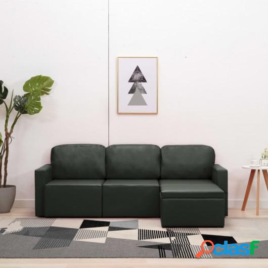 Sofá cama modular de 3 plazas cuero sintético gris